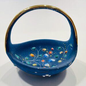 Elpa Alcobaca Blue Mini Basket with Gold Handle Made by SA Leart Co Portugal